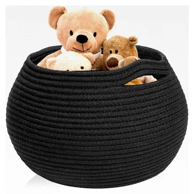 Produktbild von Aufbewahrungskorb, 25x21cm, geflochten, schwarz, aus Baumwollseil, rund, faltbar, vielseitig einsetzbar für Wäsche, Handtücher und Toilettenpapier
