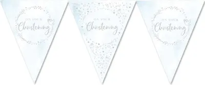 Produktbild von Deine Taufe Wimpelkette Silber-Weiß 3,7m