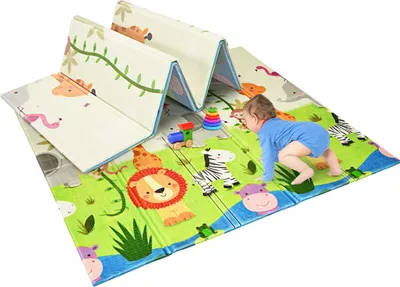Produktbild von Faltbare Baby Spielmatte, Rutschfeste Babymatte mit Wendbaren Doppelseiten, Krabbelmatte aus Schaumstoff, Baby Bodenmatte mit Tragetasche, für Innen- Außenbereich (Grün)