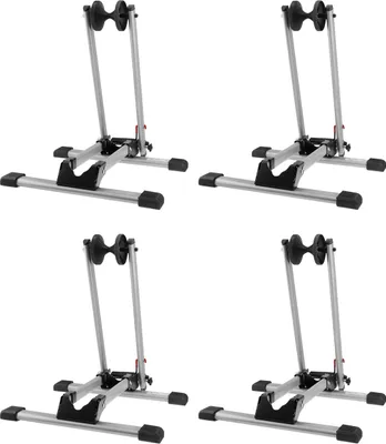 Produktbild von 4x WELLGRO Fahrradständer - für Vorderrad oder Hinterrad, Stahl, silber, platzsparend zusammenklappbar