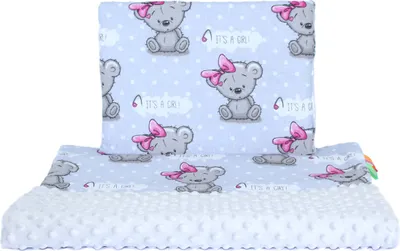 Produktbild von Minky Baby Kinderwagenset Kuscheldecke Kinder Decke Kissen 50 x70 cm 23. Girl + Grau