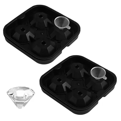 Produktbild von 2er Set Silikon Eiswürfelform Diamant Eiswürfelbehälter mit Trichter Eiswürfelbereiter Eiswürfel Silikonform