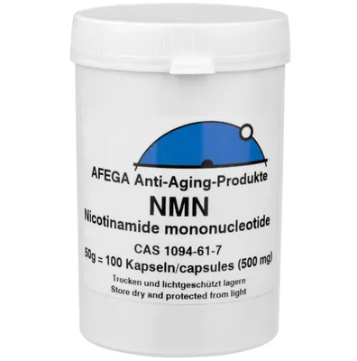 Produktbild von AFEGA® NMN – Zellenergie. Klarheit. Zukunft. - 50 g NMN-Pulver (Nicotinamid-Mononukleotid) - 100 Kapseln zu je 500mg