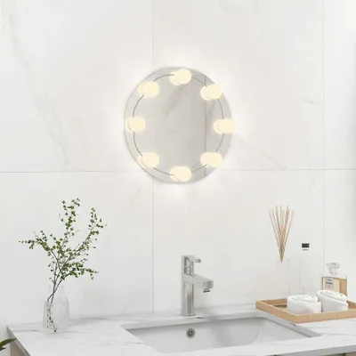 Image de vidaXL Miroir mural sans cadre avec éclairage LED rond en verre