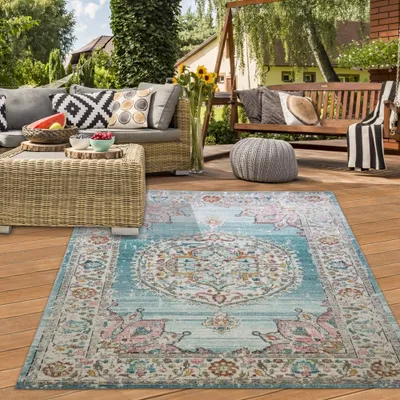 Zdjęcie produktu dla Dywan orientalny dywan do salonu na zewnątrz dywan vintage w kolorze niebieskim kremowym rozmiar - 240 x 340 cm