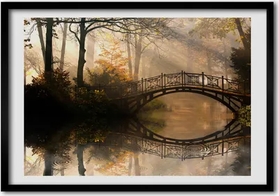 Produktbild von Bild - Bilder - Bilderrahmen - 70 cm x 50 cm - MDF-Rahmen, Wandkunst Alte Brücke im Herbst