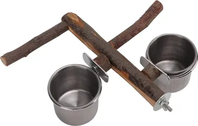 Immagine prodotto di Accessori vari per uccelli: distributore di cibo in legno per pappagalli, posatoio per uccelli domestici