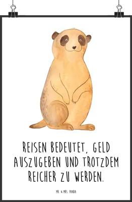 Produktbild von Mr. & Mrs. Panda Bild Erdmännchen DIN A2 - Weiß - Geschenk, Kunstdruck, Afrika, drucke, Wandbild, wanddeko, Plakat, Spruch, Traveling, Weltreise, Reisen