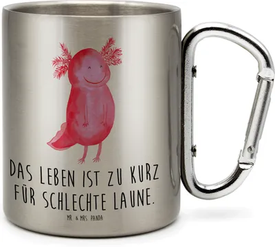 Produktbild von Mr. & Mrs. Panda Teetasse Axolotl Glücklich - Transparent - Geschenk, Thermobecher, Lurche, Isolierbecher, gut Gelaunt, Lebensfroh, Motivationsspruch, Edelstahl, Lurch