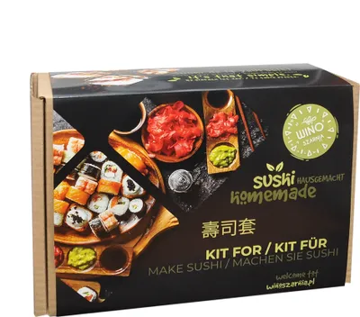 Produktbild von Winoszarnia Sushi-Set XXL, 15-teilig, japanisch, aus Bambus, rot, Geschenkset inkl. Anleitung