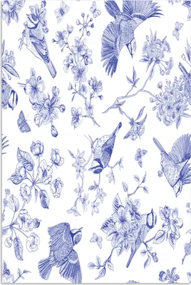Produktbild von MuchoWow® Poster Blumen - Vögel - Blau 60x90 cm - Wanddekoration