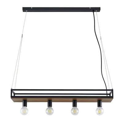 Produktbild von Lindby Hängelampe Kirista, 4-flg., schwarz/Holz, 100 cm, E27