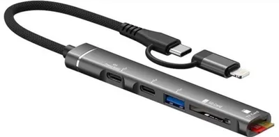 Image de Hub USB-C et Lightning 5-en-1, lecteur de cartes SD/TF, USB 3.0, port de recharge PD