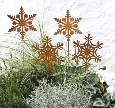 Imagen del producto de Omgoods - Juego de 4 adornos navideños con forma de copo de nieve para el jardín