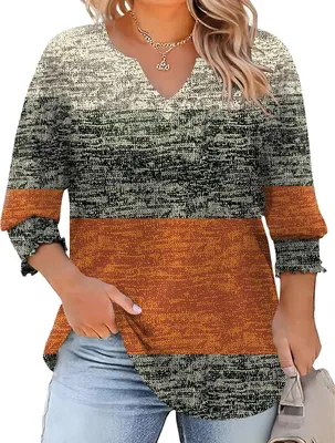 Productafbeelding van Blouse voor dames in plus size met driekwartmouwen en V-hals, losse pasvorm in maten XL tot 5XL