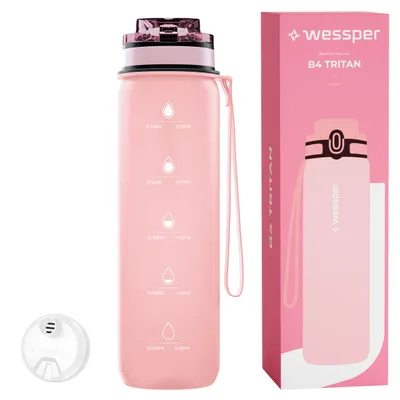 Image de Bouteille d'eau Wessper B4 en Tritan de 1 litre avec filtre Actitex™ – Sans BPA, rose
