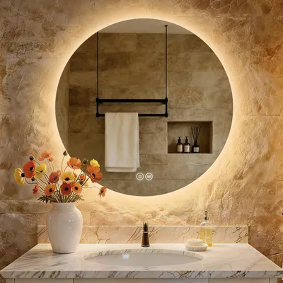 Produktbild von S'AFIELINA LED Badspiegel Rund Badezimmerspiegel Wandspiegel mit Touch-Schalter,3 Lichtfarbe 3000/4000/6500K 80 cm
