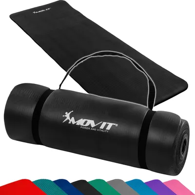 Produktbild von Movit® Yogamatte - 190x60 cm, 15 mm Dicke, Rutschfest, Faltbar, Hautfreundlich, mit Gummiband, NBR, Schwarz - Gymnastikmatte, Fitnessmatte, Sportmatte