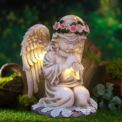 Produktbild von Grabschmuck, Solar Engel Gartenfiguren, Gartenstatuen, Engel für Grab, Grabengel, Solarleuchte, Solarlampe, Grablicht, Wetterfest Wasserdicht