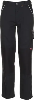A pair of black work pants on a white background.