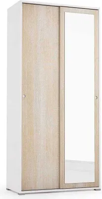 Produktbild von Schrank in Weiß und Eichen-Optik mit Spiegeltür und Kleiderstange