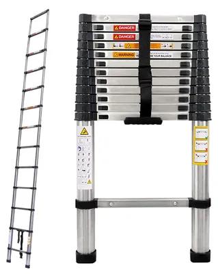 Immagine prodotto di Scala telescopica pieghevole - Scala per uso domestico - Acciaio inossidabile - Altezza regolabile - Antiscivolo - 3,8 m - Portata massima 150 kg - Argento