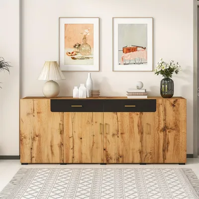 Immagine prodotto di Comò - Armadio contenitore - Cassettiera - Credenza - Mobile contenitore - Legno - 208x39,5x80 cm - 4 ante e 2 cassetti