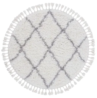 Produktbild von Hochflorteppich Eddy Rund Weiß Ø 250 cm Floral | Moderner Teppich für Wohn- und Schlafzimmer