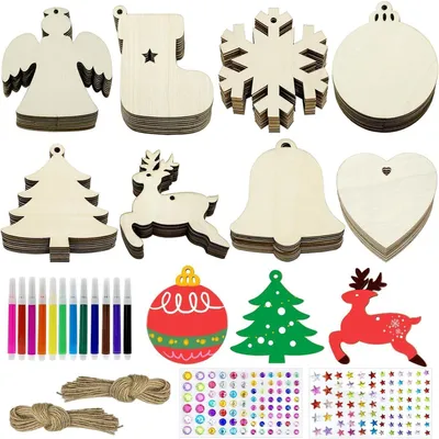 Image de 80 pendentifs en bois pour sapin de Noël à bricoler