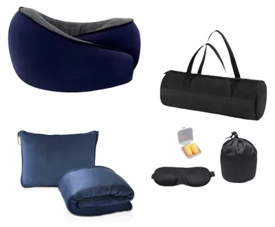 Produktbild von Ergonomisches Reisekissen aus Memory-Schaum mit Zubehör