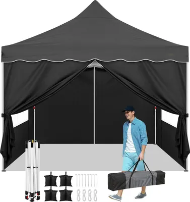 Obrázok produktu pre Prenosný pavilónový stan, odolná konštrukcia, jednoduchá montáž, čierny, 3X3M