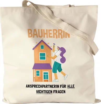 Produktbild von Bauherrin Jutebeutel Stoffbeutel Canvas Richtfest Hausbau Häuslebauer Geschenk Einzug Eigenheim Lustig Sarkasmus