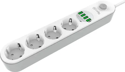 Zdjęcie produktu dla Celly SWPWSTRIPUSBWH, 2 m, Wewnętrzna, Typu F, Type F (CEE 7/4), Biały, 4 x gniazdo sieciowe