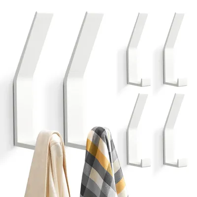 Imagen del producto de Ganchos dobles para colgar, juego de 6 unidades, color blanco, para baño y cocina