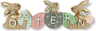 Produktbild von Holz Hase Schriftzug 3 Hasen 30 x 10cm Osterdeko Osterhase Tisch-Deko