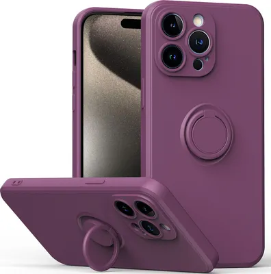 Produktbild von iPhone 15 Pro Handyhülle, Ring Halter Ständer Kratzfeste Weiche Silikon schutzhülle für iPhone 15 Pro Lila