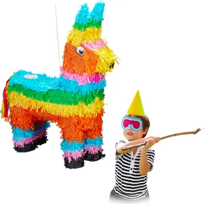Obrázok produktu pre Relaxdays Piñata Lama, na zavesenie, pre deti, dievčatá a chlapcov, narodeniny, na vlastné naplnenie, oslík Piñata, farebná