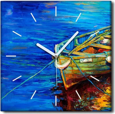 Produktbild von Coloray Uhr auf Leinwand 30x30 cm Wand Uhr Dekoration Wohnzimmer Segeltuch weiße Zeiger -Seelandschaftsschiff.