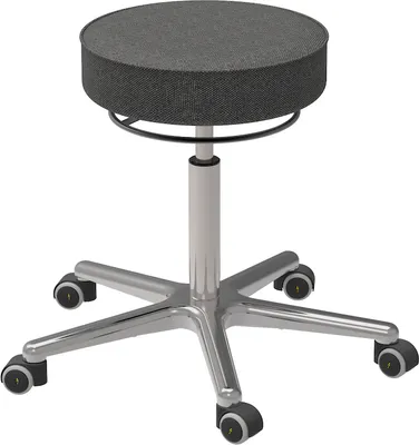Produktbild von Antistatischer Drehhocker Indianapolis mit ESD-Sitz | Sitzhöhe 52-70cm | Ø 61cm | Tragfähigkeit 110kg | Polstersitze | Aluminium-Fußkreuz mit Rollen | Anthrazit