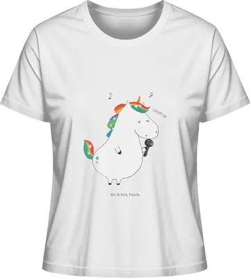 Produktbild von Mr. & Mrs. Panda Basic Shirt Damen Einhorn Sänger Größe L - Weiß - Geschenk, Baumwoll T-Shirt, Disco, Oberteil, Party, Geburtstag, Unicorn, Einhörner