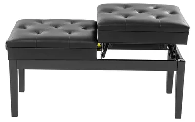 Image de Banc de piano - Pour deux personnes - Avec espace de rangement - Hauteur réglable jusqu'à 10 cm - Rembourrage de 40 mm - Capacité de charge jusqu'à 200 kg - Noir