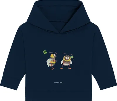 Produktbild von Mr. & Mrs. Panda Organic Baby Hoodie Hummeln Kleeblatt 12. - 18. Monat - French Navy - Geschenk, Spruch Positiv, Hummel, Biene, Kapuzensweatshirt, Lustige Sprüche, schön