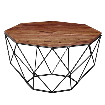 Produktbild von Couchtisch Sheesham Massivholz / Metall 66 x 40 x 66 cm | Wohnzimmertisch Massiv Braun | Sofatisch Modern Holztisch | Tisch Wohnzimmer Industrial