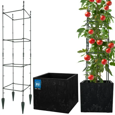 Immagine prodotto di KOTARBAU® Fioriera da Esterno Vaso per Piante Traliccio per Rampicanti Vaso Plastica 39x39x37cm con Vaso Interno Nero 29x29x120cm Tutori Pomodori