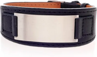 Produktbild von Karisma Leder Armband Schwarz mit Edelstahl Platte - matt poliert Ideal Zum Eingravieren - LE61007B verstellbar 19-22,5cm