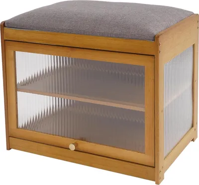 Obrázek produktu pro Botník do předsíně – botník se 2 policemi a sedákem – bambus – obdélníkový – úložný prostor – hnědý