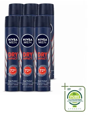 Immagine prodotto di 6 x NIVEA MEN Deodorante Spray Anti-Traspirante Dry Impact 200 ml - Confezione grande - 6 pezzi