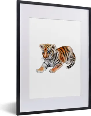 Produktbild von MuchoWow® MuchoWow® Gerahmtes Poster Tiger - Klein - Weiß 30x40 cm - Poster mit zchwarzem Bilderrahmen - Wandposter Schlafzimmer