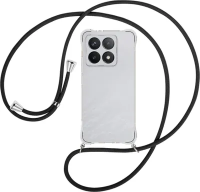 Produktbild von Handykette Backcover-Schutzhülle mit Band (Metall silberfarben) für Xiaomi 14T 5G - schwarz