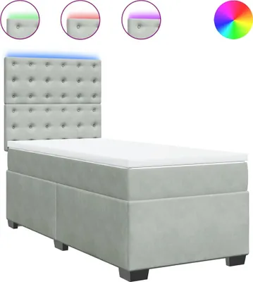 Imagen del producto de Cama con somier y colchón, color gris claro, 90x190 cm, tapizada en terciopelo